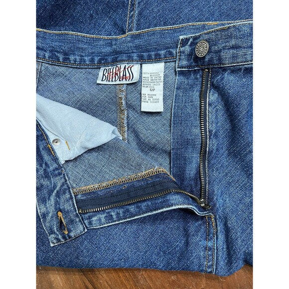 BILL BLASS VTG Jean Skirt 12P Denim Maxi Front/Back Slit Raw Hem Cowgirl Grunge - Picture 9 of 16